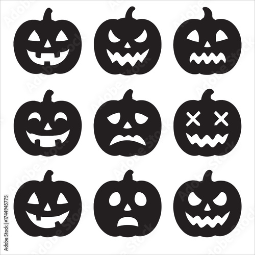 Creepy Jack O' Lantern Halloween Pumpkin Faces Set