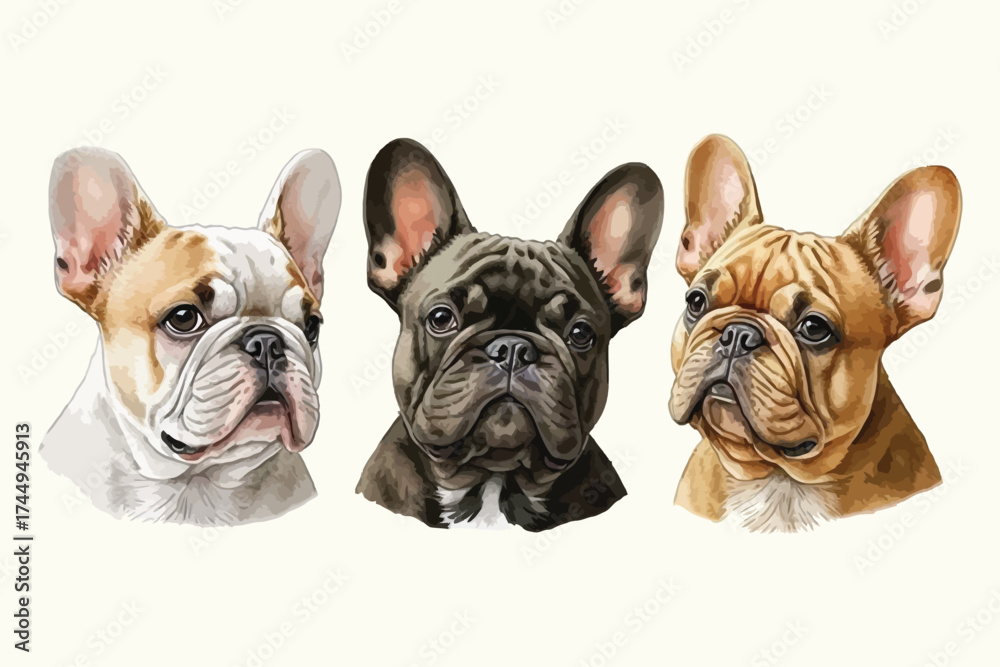 Fototapeta premium French Bulldog Puppy Dog collection Cute Pet Illustration set of Animal Clipart on isolated background