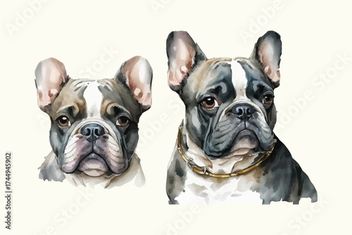 French Bulldog Puppy Dog collection Cute Pet Illustration set of Animal Clipart on isolated background