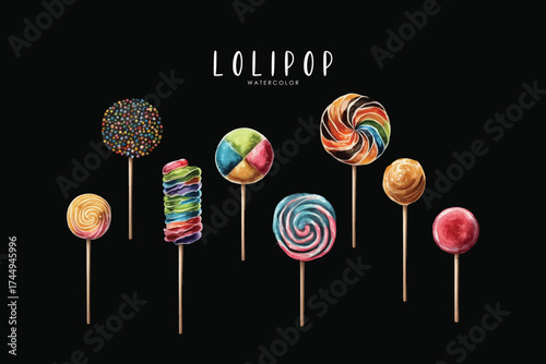 Colorful Lollipops Candy Set Watercolor Sweets Illustration Dessert Clipart Collection