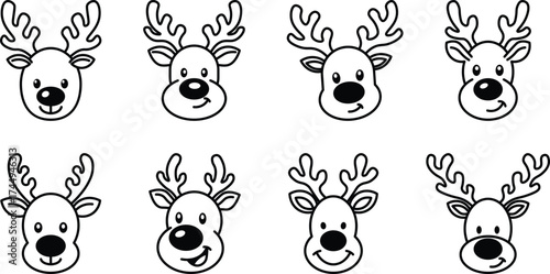 set of cartoon reindeer head vector illustration