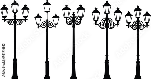 vintage, street, lamp, silhouette, lantern, ornate, pole, decorative, urban, outdoor, illumination, electricity