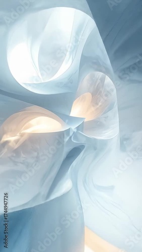 Abstract Ice Cave with Glowing Light and Smooth Curves.
