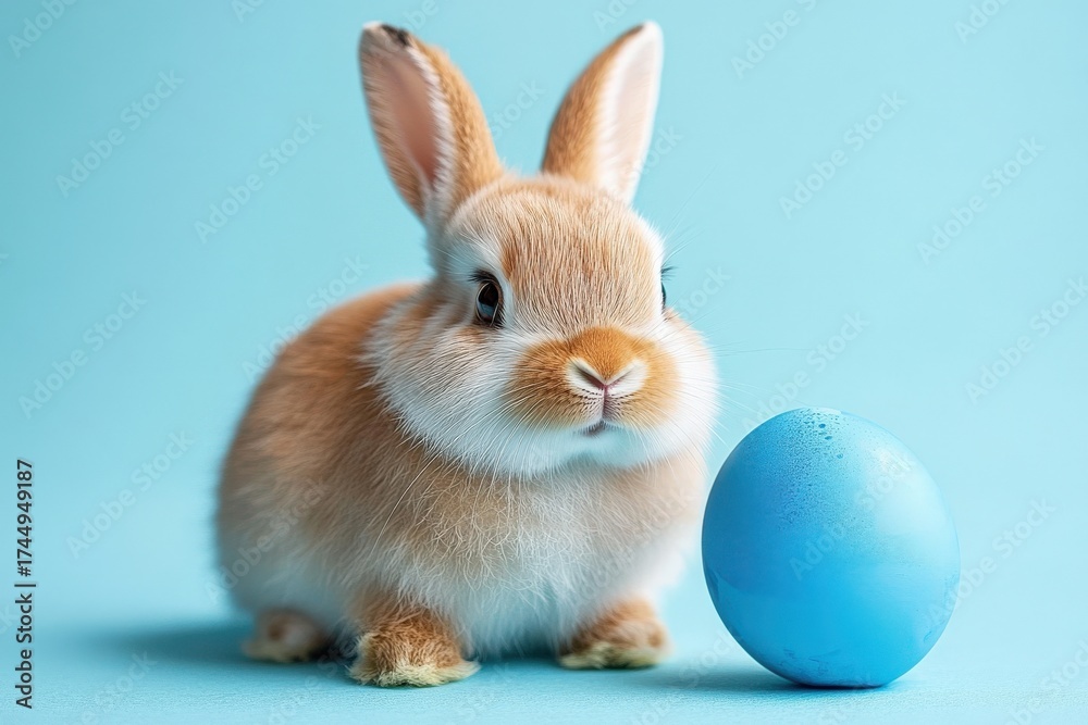 Fototapeta premium Adorable Easter Bunny with Blue Egg