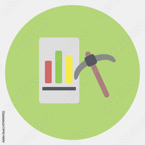 Icon data mining. Gold mining elements. Icon in color mate style.