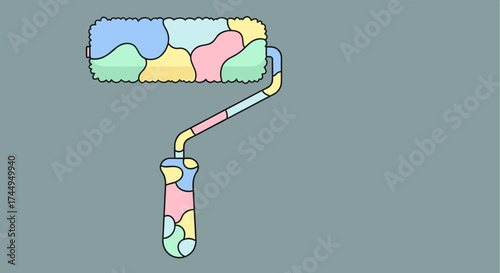 Colorful Paint Roller with Mosaic Pattern Illustration.