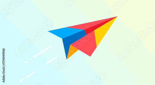 Colorful Paper Airplane Soaring Through the Sky.