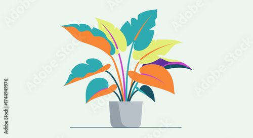 Colorful Plant in Pot Illustration with Vibrant Leaves.