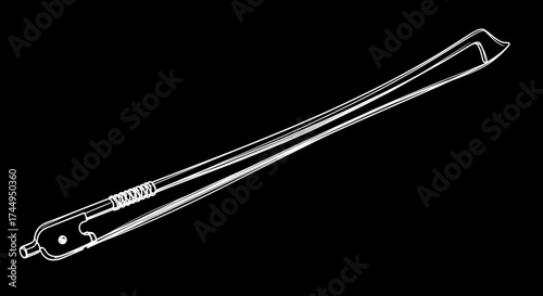 Detailed illustration of a violin bow highlighting its elegant and functional design for musical performance.