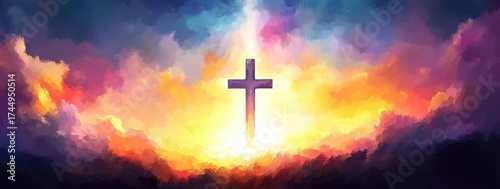 Heavenly Cross in Sunrise Sky