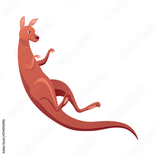 Kangaroo character posing. Adult kangaroo with pouch standing. Vector flat cartoon animal of australian fauna and wildlife, isolated on white background