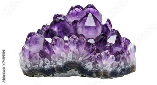 Isolated Amethyst geode mineral specimen cluster quartz crystals gems nature violet jewel