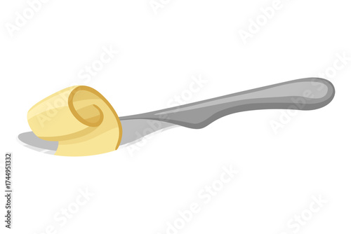 Butter on knife elements design isolated on white background. Realistic vector illustration