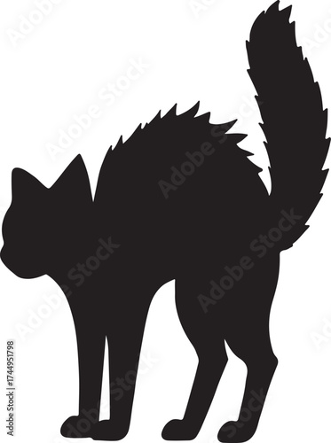 Scared Cat Silhouette Arched Back Black Cat Vector Illustration