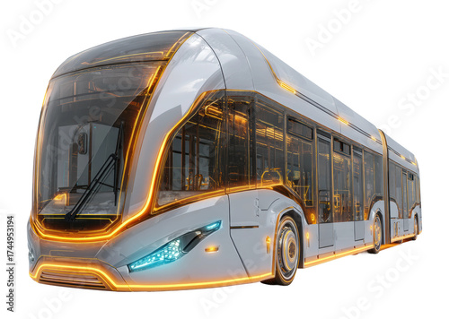 Urban transit vehicle innovative electric bus design - side view isolated on transparent background