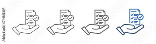 
outline icon set accountability with hand design, document and check mark