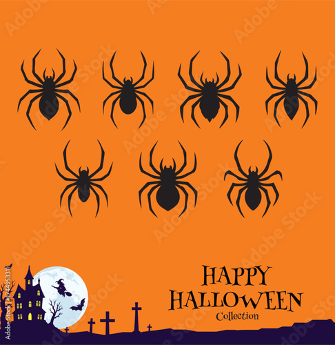 Creepy Halloween Spider Silhouettes for Horror Design