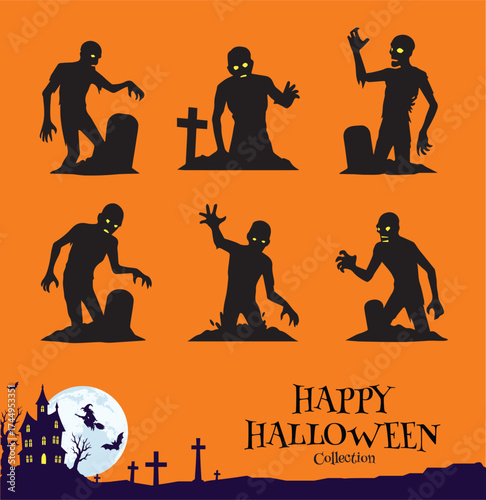 Creepy Halloween Zombies Rising from the Grave Vector Pack