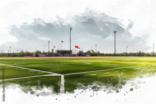Football Pitch. Water color digital art style.