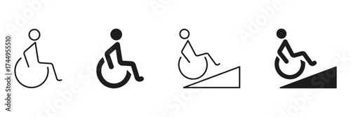 Wheelchair Accessibility And Mobility Icon Set. Disability Access And Inclusivity Symbol Collection. Promoting Barrier-Free Environments And Equal Opportunities. Isolated Vector Illustration