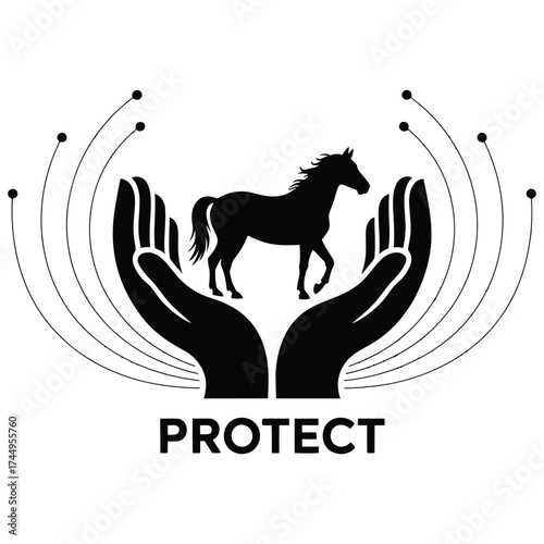 Vector silhouette of  hand in a defensive gesture protecting the horse 