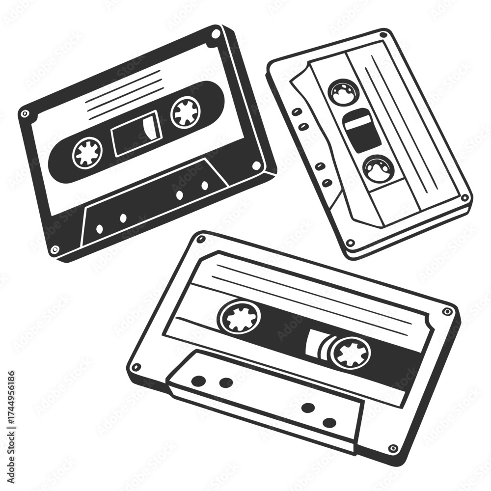 Obraz premium Retro Audio Cassette Tapes Vector Illustration