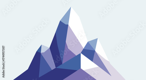 Stylized polygonal mountain peak in shades of blue and purple.