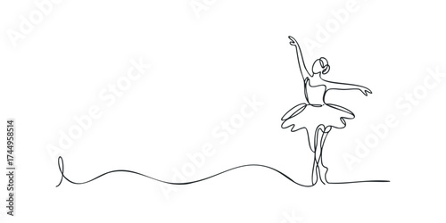 Continuous line drawing of a ballerina in graceful pose