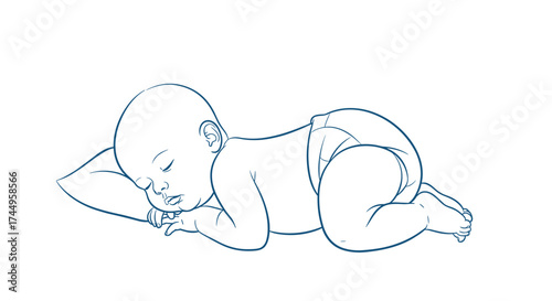 A peaceful illustration of a newborn baby sleeping soundly on a soft pillow during the day.