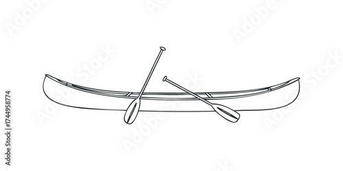 Canoe with paddles line drawing