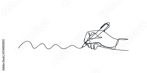 Hand holding pen drawing wavy line