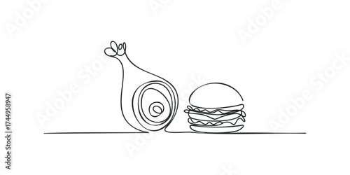 Stylized line drawing of a meat product and a hamburger