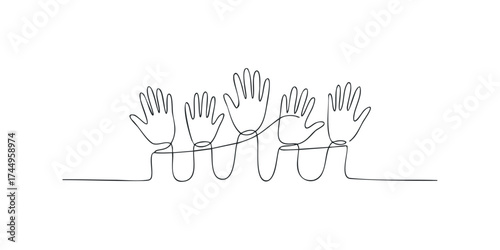 Five hands raised in unity and support