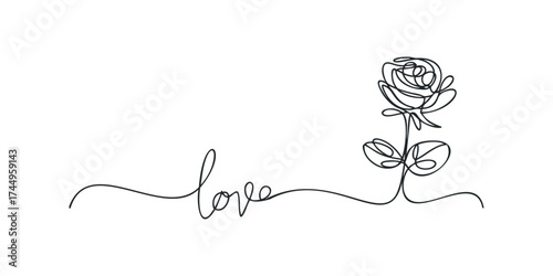 Rose and word love line art