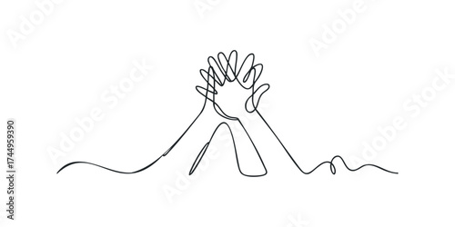 One Line Drawing of Two Hands Giving High Five