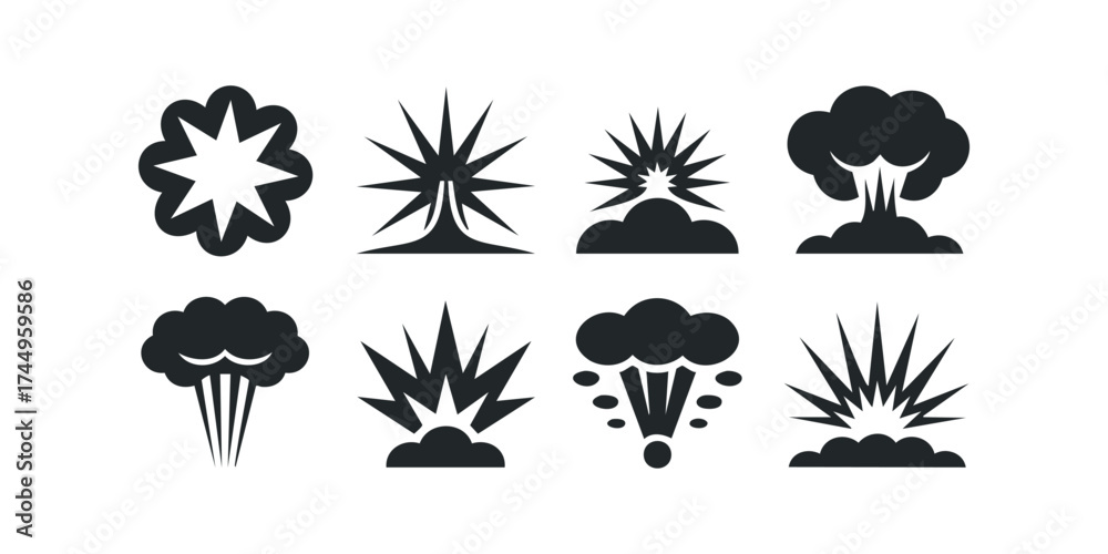 Fototapeta premium Eight distinct explosion icons and symbols