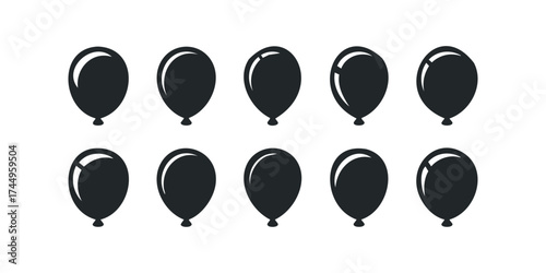 Collection of ten solid black balloons