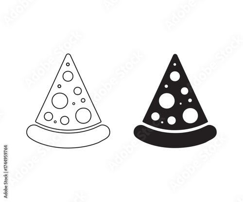 Vector pizza slice silhouette on white background