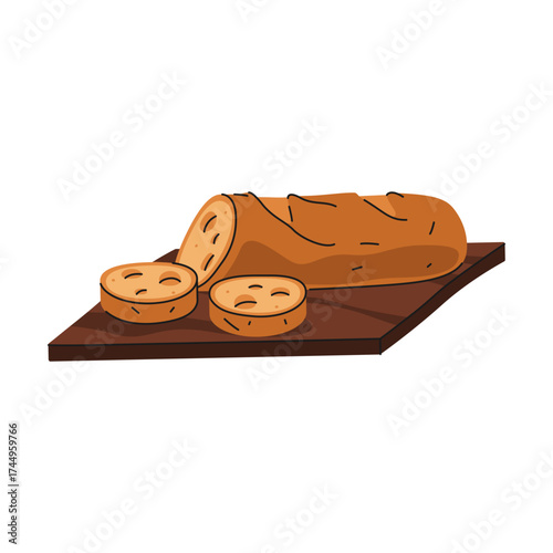 Vector sliced baguette or French bread cutting. Bakery loaf portion. Baked nutrition for breakfast or brunch. Rustic appetizer. Meal and snack for flour or dough symbol. Gastronomy and culinary icon.
