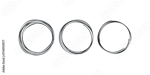 Three hand-drawn circles in a row on white