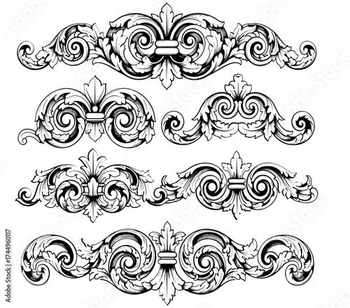 Vector art of set of vintage decorative ornaments, perfect for adding a touch of elegance and sophistication to any design