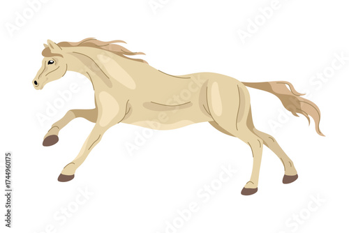 Horse of quarter breed. Vector equine animal motion or equestrian mammal. Wildlife mare movement or purebred stallion gallop, countryside broodmare gait. Racehorse for sport element. Breed emblem.