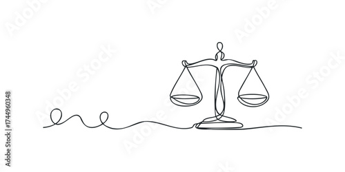 Single line drawing of scales of justice
