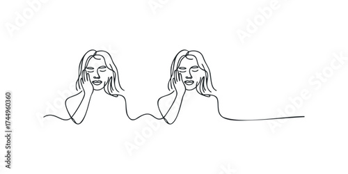 Two women's faces in minimalist line art style with closed eyes