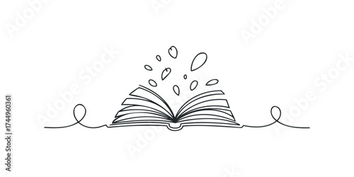 Open book with abstract shapes emerging