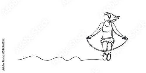 Woman jumping rope on a white background
