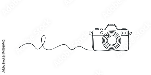 Line art drawing of a vintage camera