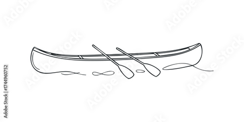 Canoe with Paddles on Water Line Drawing