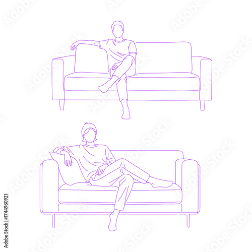 Line Art Illustration of Person Relaxing on Sofa