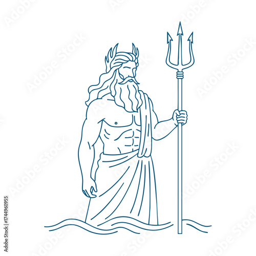 Line Art Illustration of Poseidon